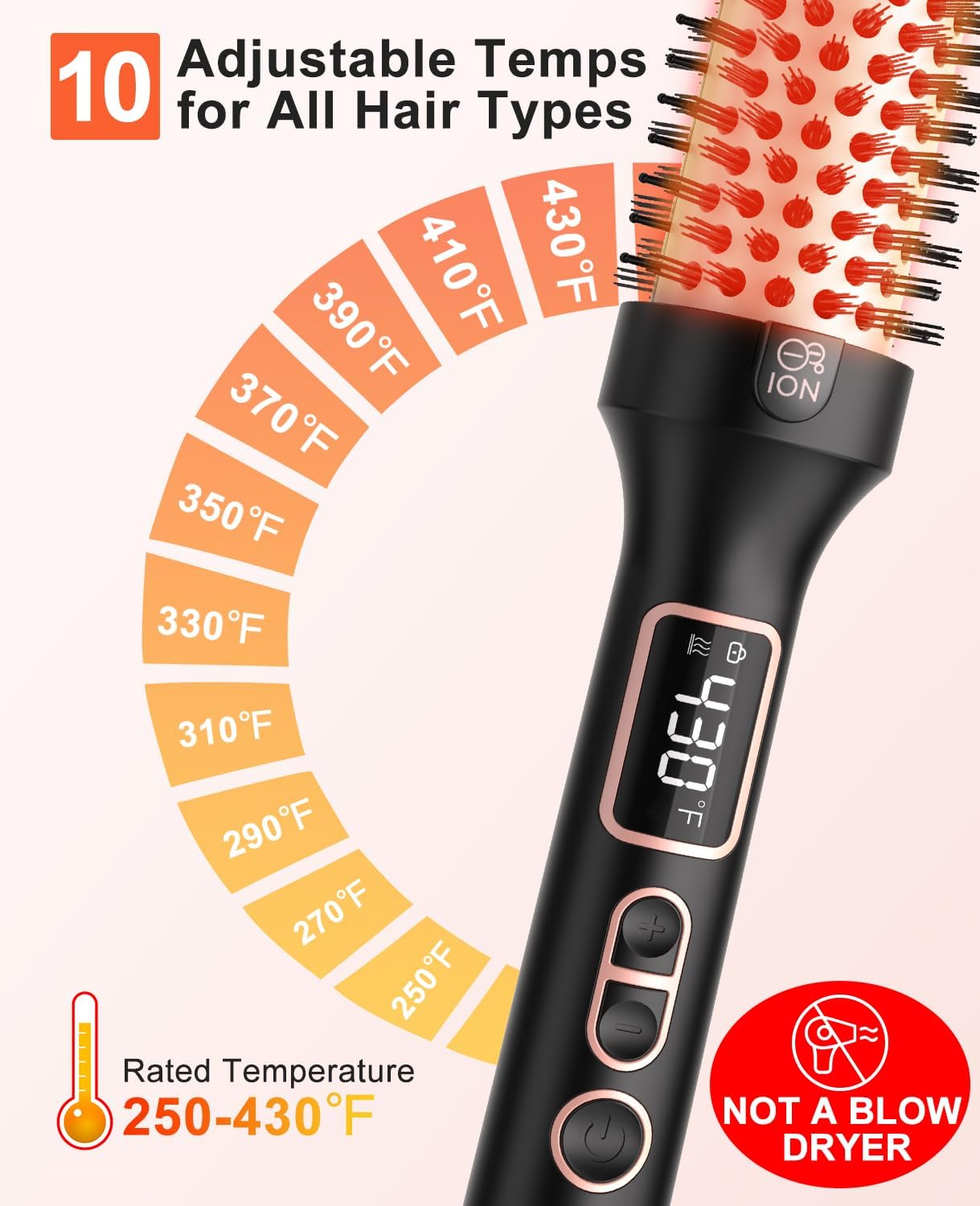 Nimmu Thermal Brush - 1.5 Inch Heated Round Brush for Blowouts | 10 Temperature Settings, Dual Voltage, Black Gold