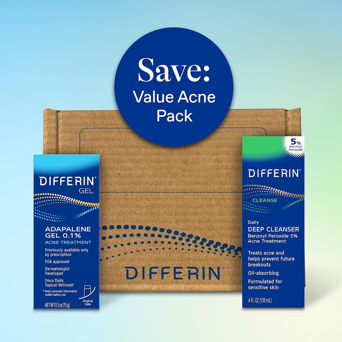 Differin Acne Treatment Kit - Gel Retinoid & Benzoyl Peroxide Face Wash for Pimple-Prone Skin | 0.1% Adapalene