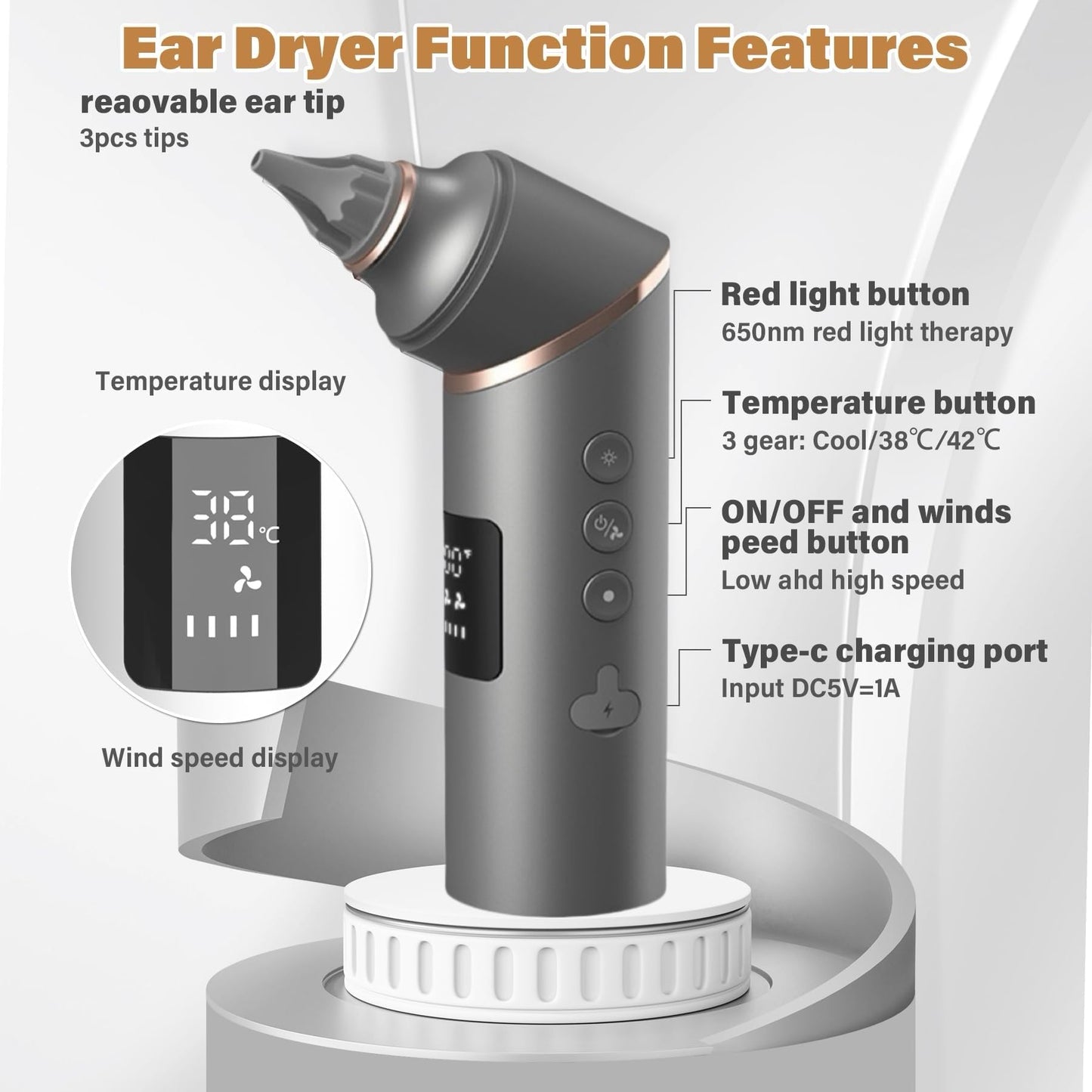 Ear Dryer Ear Blow Dryer Swimming Ear Moisture Swimmers Ear Drier Swim Ear Blower Electronic Ear Water Remover Rechargeable Battery Operated Ear Fluid Remover Ear Dryer for Swimmers Dry Ears，