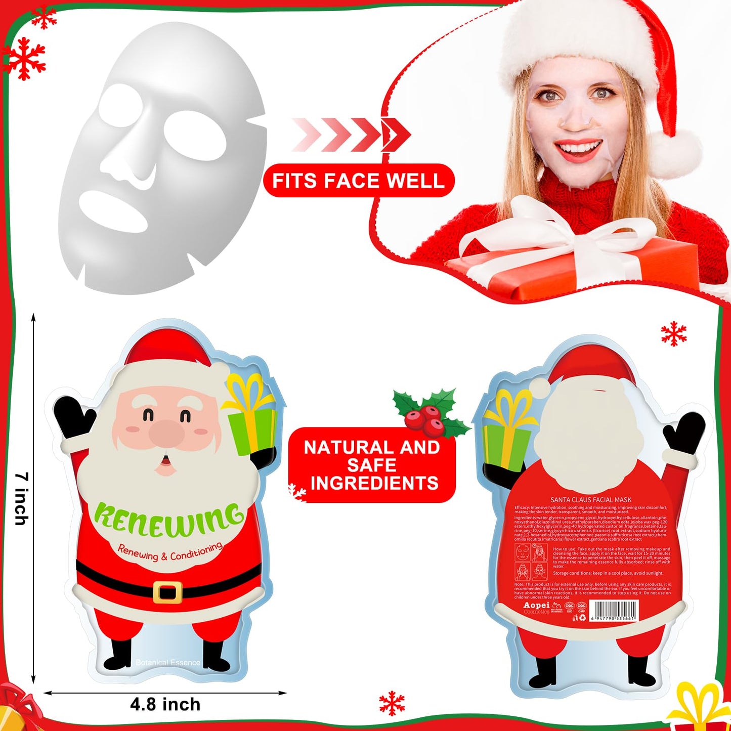 Timgle 48 Pcs Christmas Stocking Stuffers Bulk Facial Masks Skincare Face Sheet Masks Holiday Gifts for Women, Fragrance Hydrating Face Mask Spa Gifts Bulk for Coworker Adults Stocking Stuffer