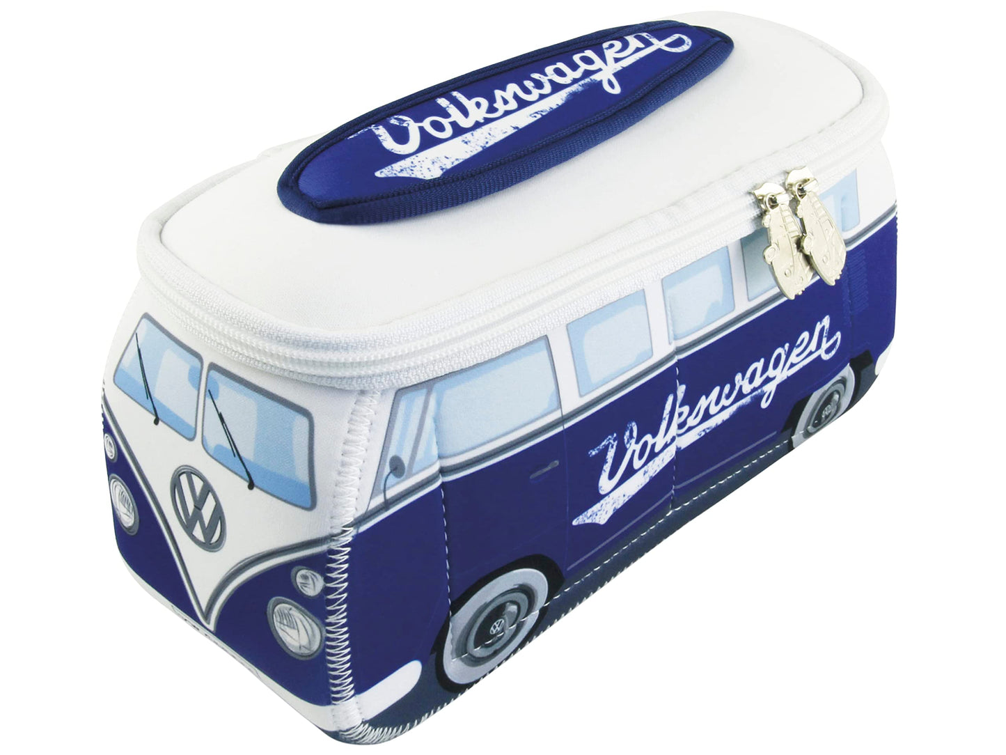 BRISA VW Collection - Volkswagen Neoprene Universal Makeup Cosmetics Toiletry Travel Pharmacy Bag in T1 Bus Design (Blue) (Large (11.8 x 5.5 x 4.7 inches))