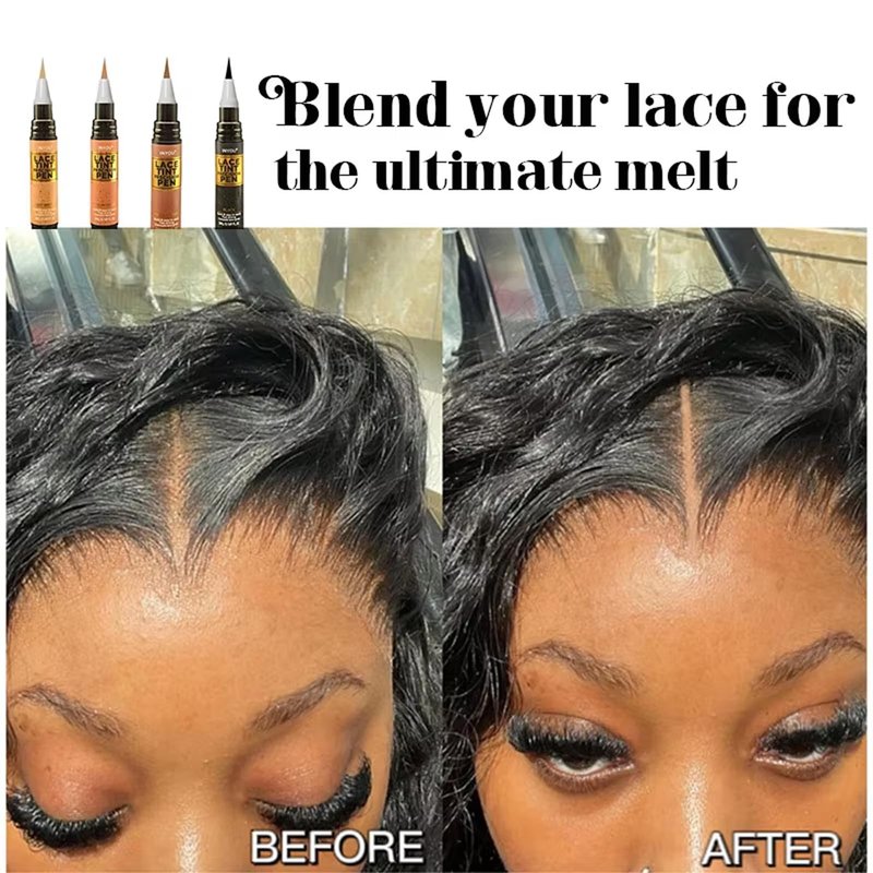 Lace Tint Precision Pen Wig Lace Tint with Brush Applicatior, Easy to use, Long Lasting Formula, Blends Natural, Seamless Finish Waterproof Effect (2 pcs, Medium Brown)