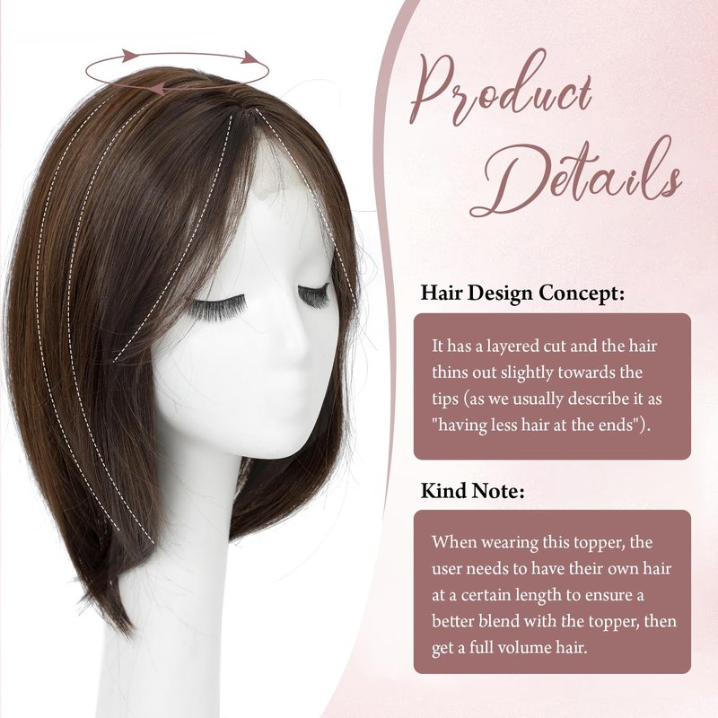 Megito Hair Topper 12inch Clip in Synthetic Hair Toppers for Women with Thinning Hair Layered 6.5"X6.5" Big Base Toppers Hair Pieces for Women Natural Look Brown with Highlights