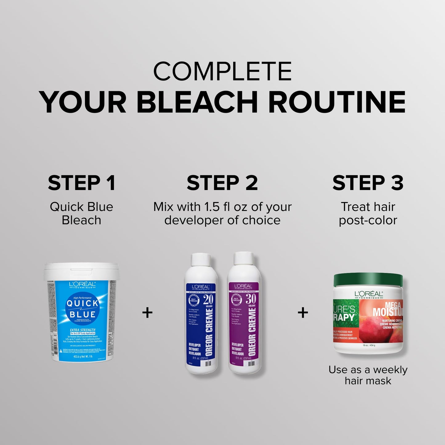 L'Oréal Technique Quick Blue High Performance Bleach - Professional Hair Bleaching Powder, No Drip Formula, Extra Strength Lightening Action Lifts Up To 7 Levels, Single Application,1 Pound
