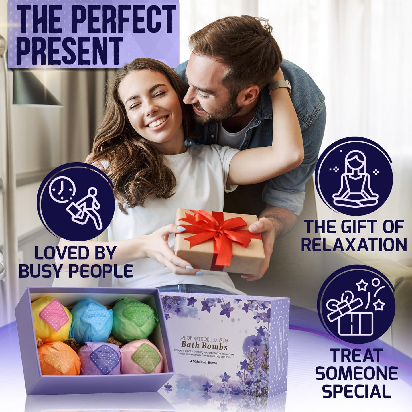 Pure Nature Bath Bombs Gift, Set 6, and Aromatherapy Shower Steamers, Set 6