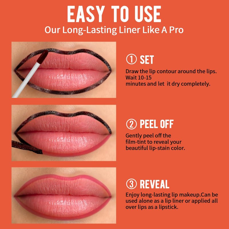 Vevivia 2pcs Lip liner Stain Peel Off,2-in-1 Lip Liner with Tweezer,Lip Stain Waterproof Long Lasting,Non-Fading Peel Off Lip Color,Stay On All Day,Perfect for Gift,Highly Pigmented Color(Mauve+Rose)