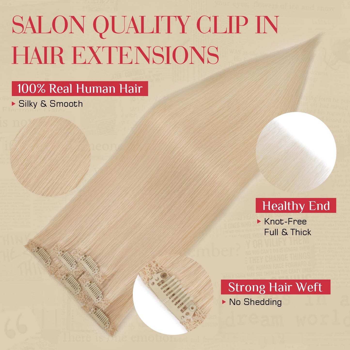 Rich Choices Real Human Hair Clip In Extensions-6 Pcs Single Clip Design-100% Remy Hairs Invisible Clip in Extensions for Thin Hair-Seamless Hairpieces for Women/Men-14 Inches #60 Platinum Blonde