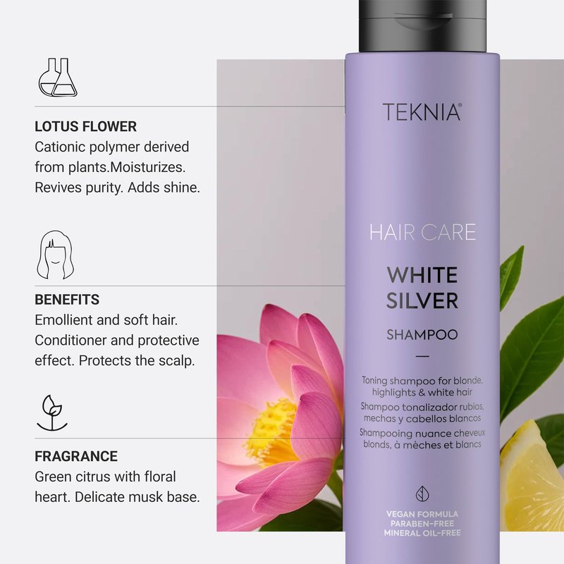 Lakmé Teknia White Silver Shampoo, Toning Shampoo for Blondes and Bleached Hair, 10.2 Fl Oz