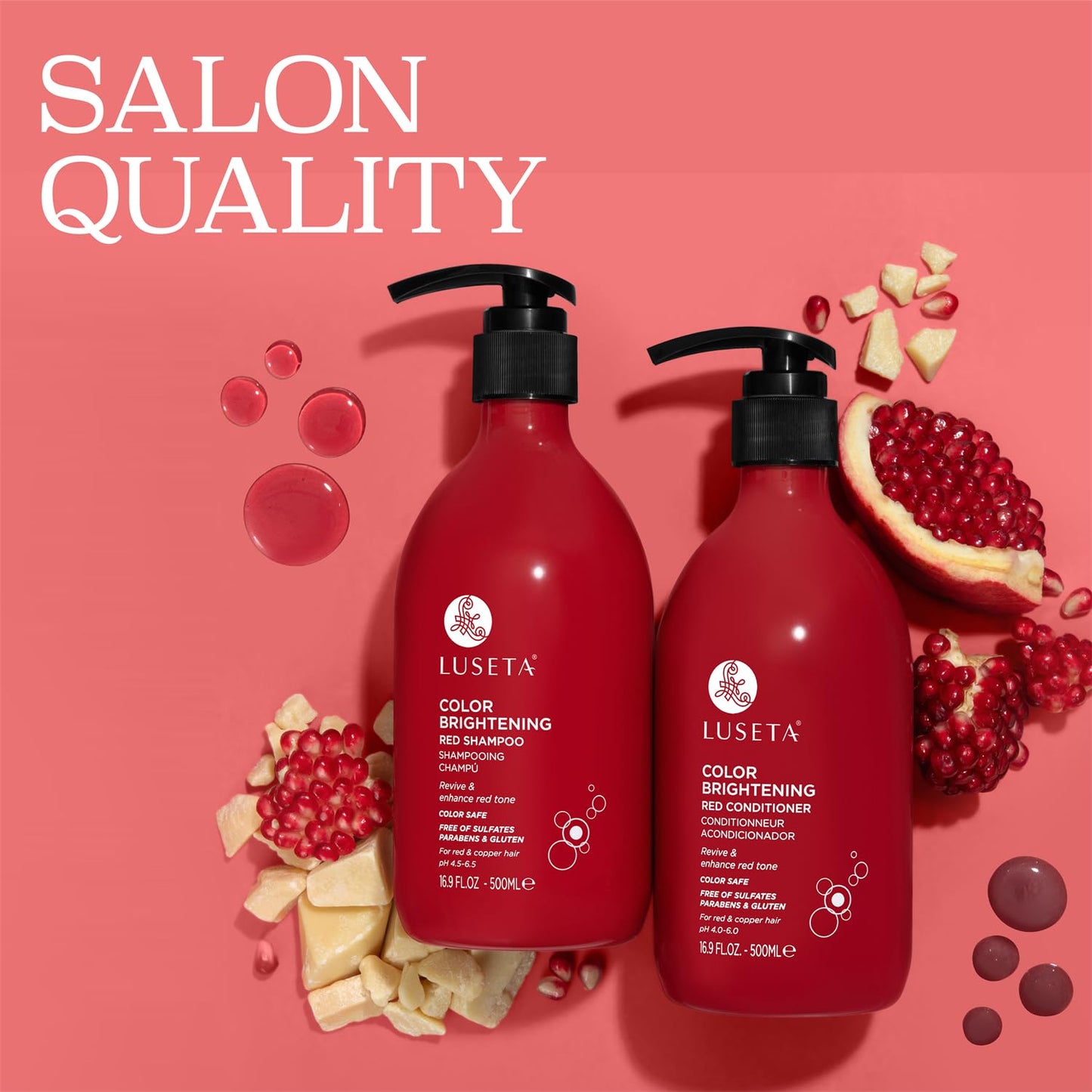 Luseta Color Enhancing Shampoo and Conditioner Set for Red & Copper Hair. Revives & Intensifies Fiery Hues, Adds Radiant Shine, Smooths Frizz, Improves Elasticity with Pomegranate, 2 x 16.9oz