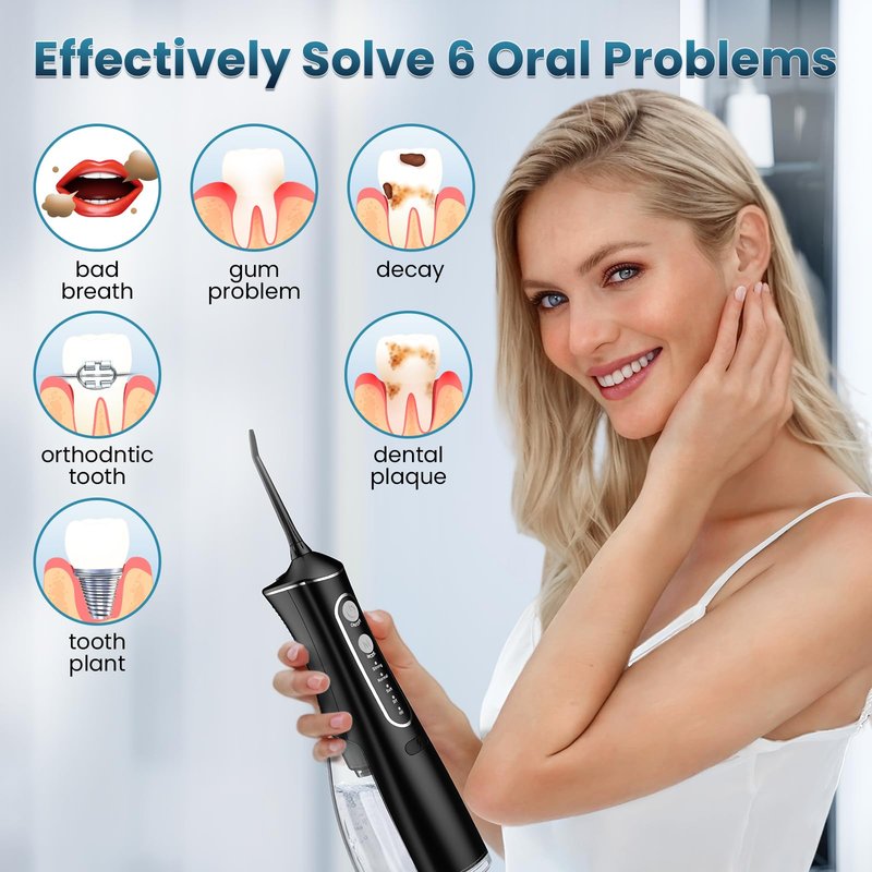 OasiSmile Water Flosser for Teeth Cleaning, 300ML Portable Cordless Oral Irrigator with DIY Strength, 4 Modes, IPX7 Waterproof & 30-Day Battery, 2-Min Smart Timer for Home/Travel Dental Care