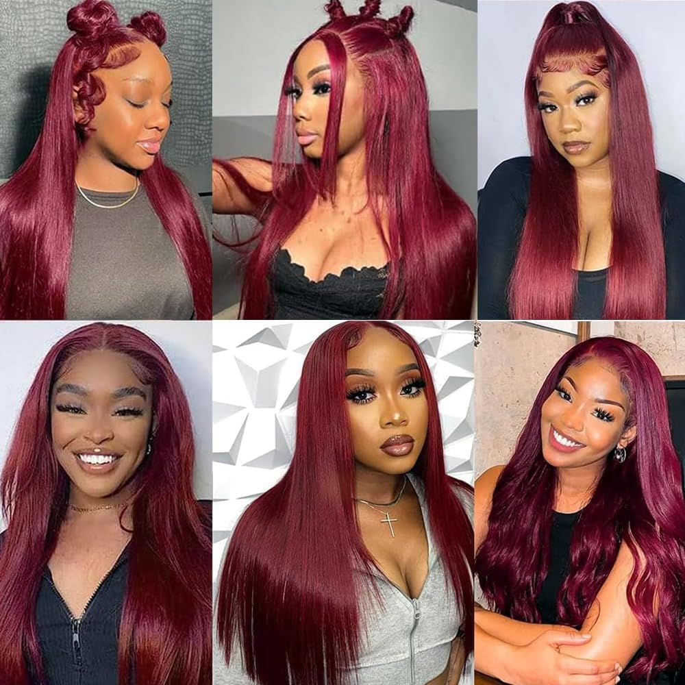 Straight Human Hair Bundles 14 16 18 Inch #99J Burgundy Bundles Human Hair Wine Red 12A Unprocessed Native Virgin Hair 50G Per Bundle 3 Extensions Wet and Wavy Weave for Women