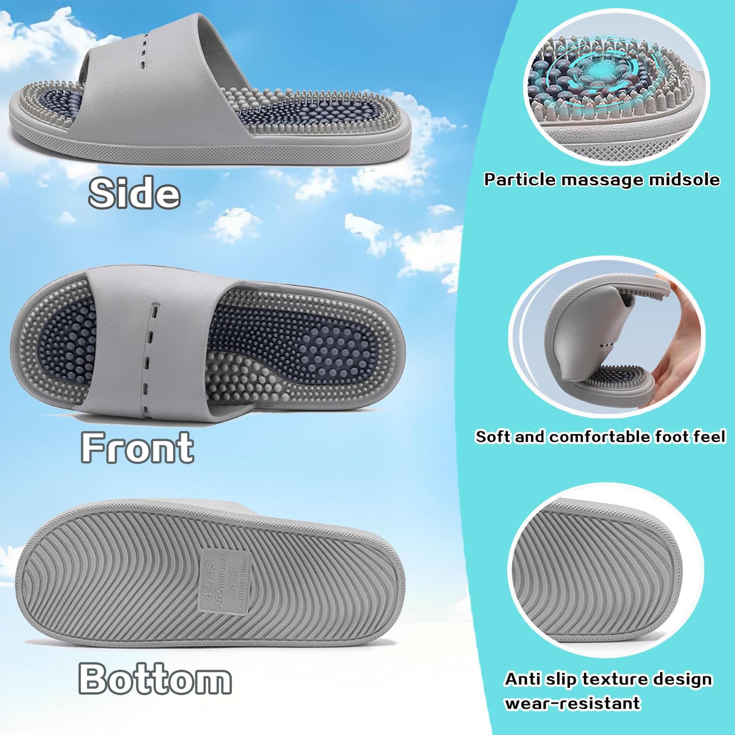Lafeet 2 Pairs Massage Slippers for Plantar Fasciitis Pain Relief - Acupressure Massage Sandals for Men and Women - Non-Slip Slippers with Stress Relief - Perfect Gifts for Bath