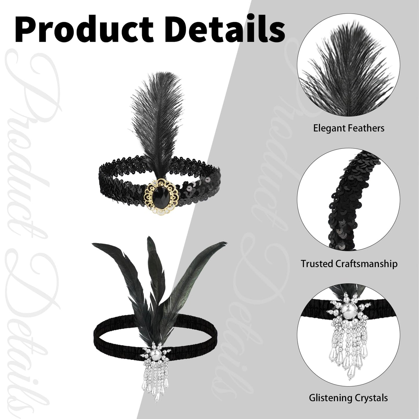 UCEHIPAW 26 Pcs 1920s Flapper Headband Hair Costume Accessory Black Classic Feather Headpiece for Women Party Gift Supplies