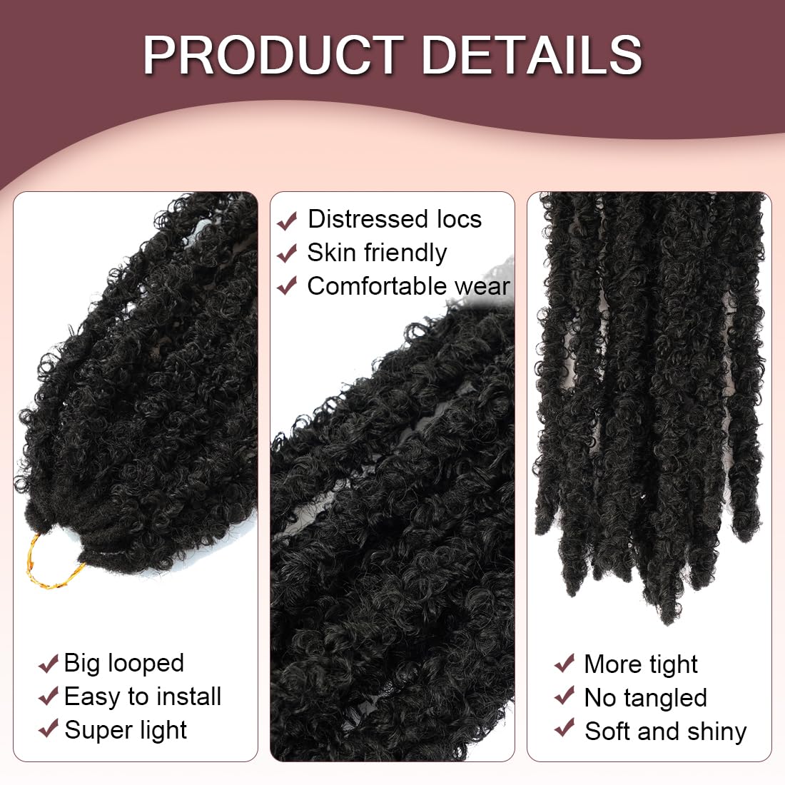 GetGal 6 Packs Butterfly Locs Crochet Hair 36 inch Pre Looped Distressed Faux Locs Crochet Hair for Black Women Butterfly Soft Locs Natural Hair Extension(36inch,1B)