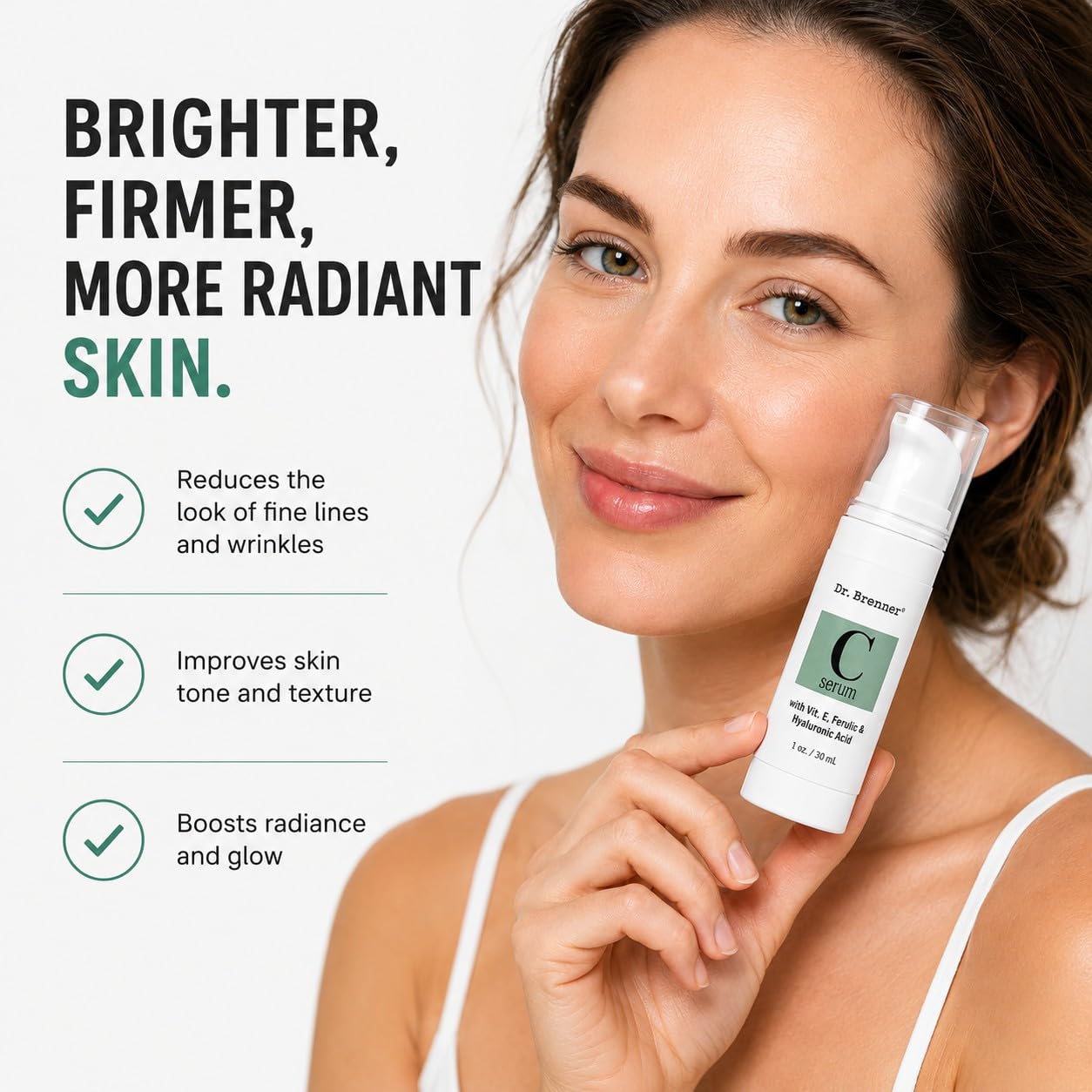 Vitamin C Serum 20% Pure L-Ascorbic Acid, Ferulic Acid, Vitamin E and Hyaluronic Acid for Face and Eyes Natural Anti Aging Anti Wrinkle 1oz. by Dr. Brenner