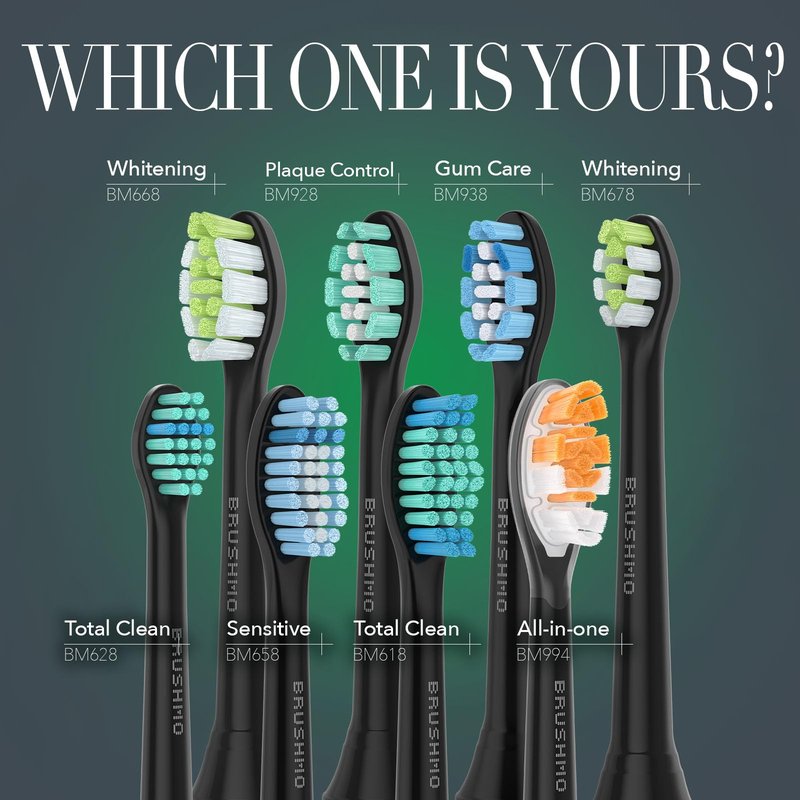 Brushmo Super Sonic Electric Toothbrush with 4 Replacement Heads - Rechargeable Electronic Tooth Brush for Adults with 5 Customizable Modes - IPX7 Waterproof & Long-Lasting Battery - Black