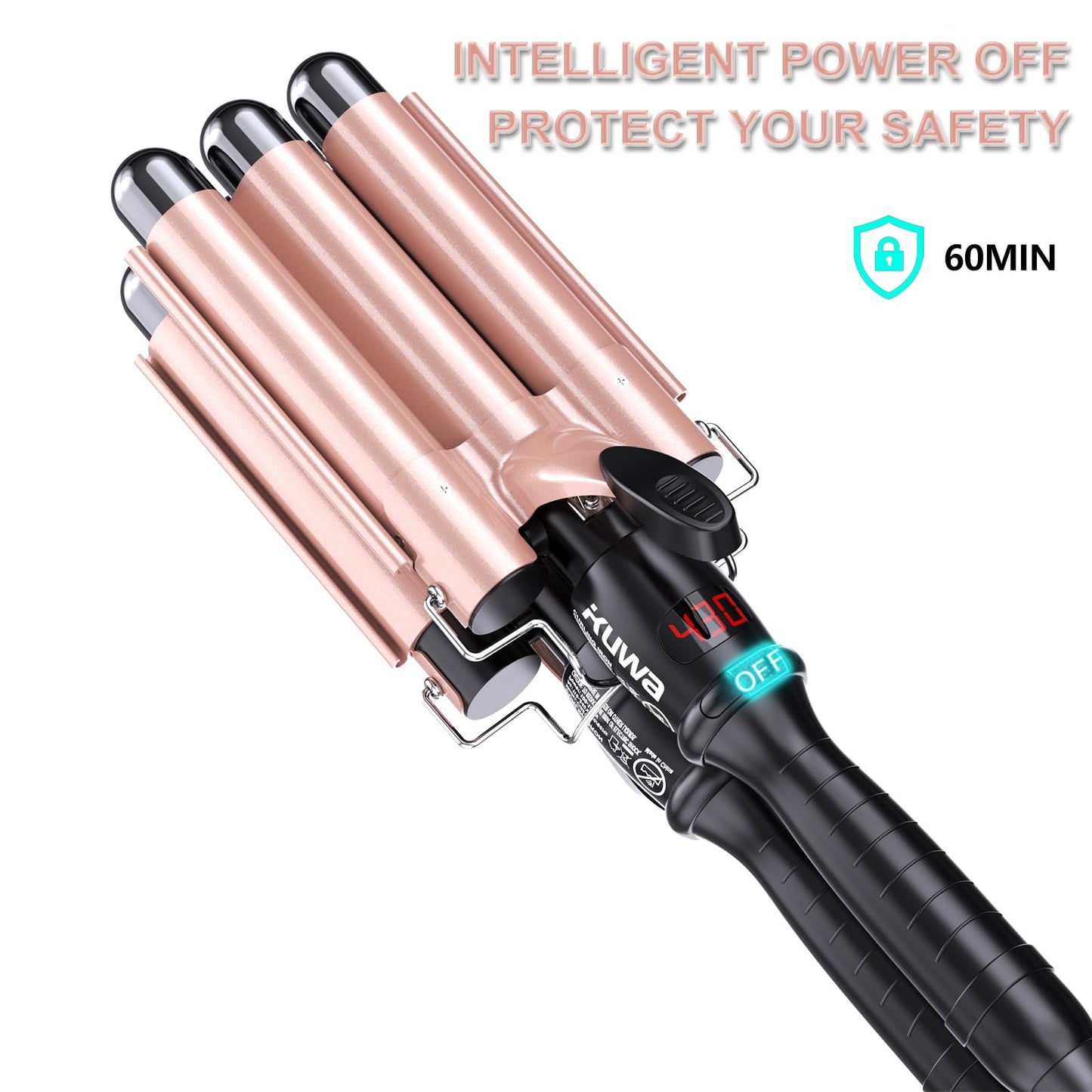 kuwa Crimper Hair Tool,3 Barrel Curling Iron,hairCrimper for Women,Hair Waver with LCD Temperature Display,Long-Lasting Natural Tight Waves