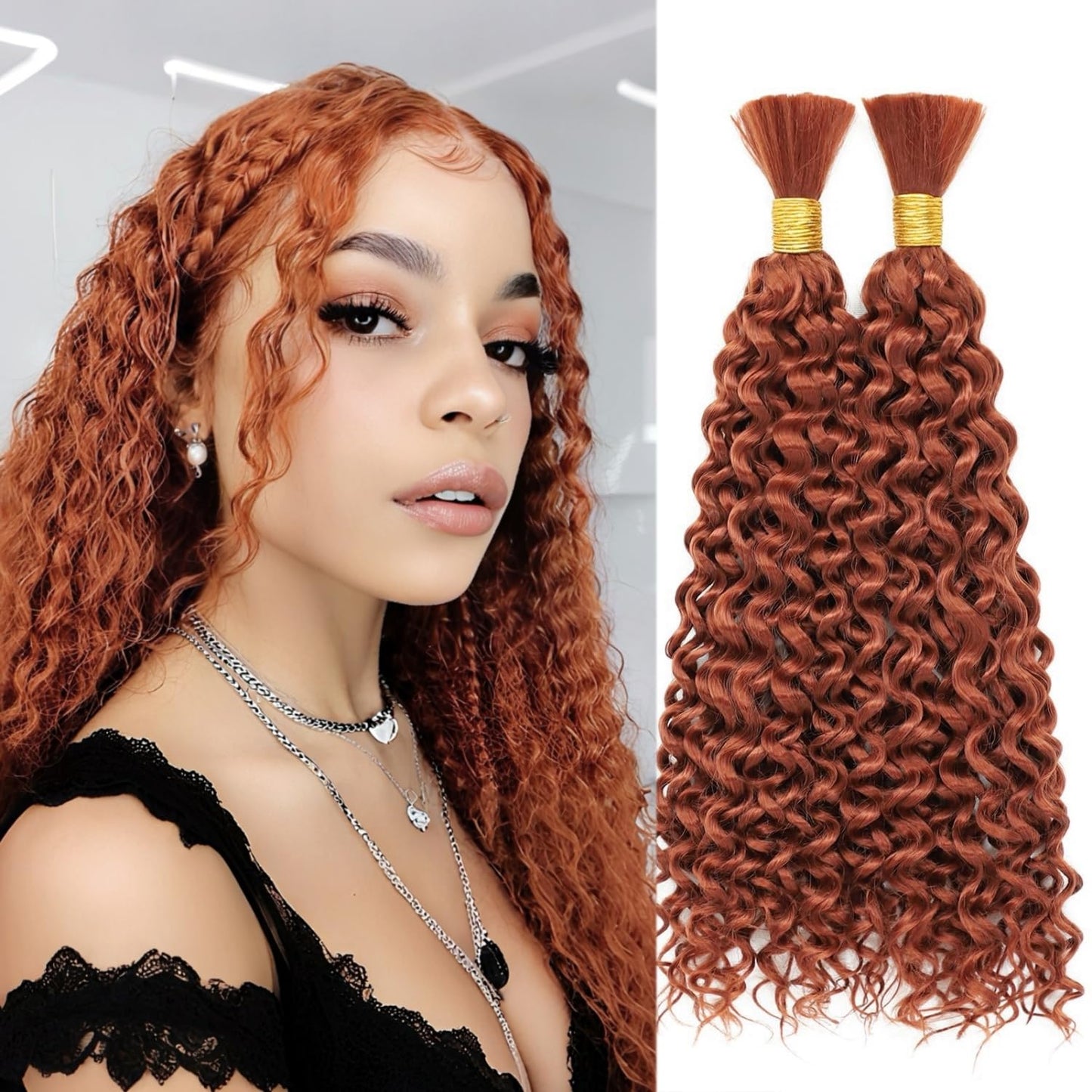 Eacia 20 Inch Water Wave Braiding Hair - 2 Bundles 200g Ginger Curly Extensions for Boho Braids | Micro Twist, No Weft