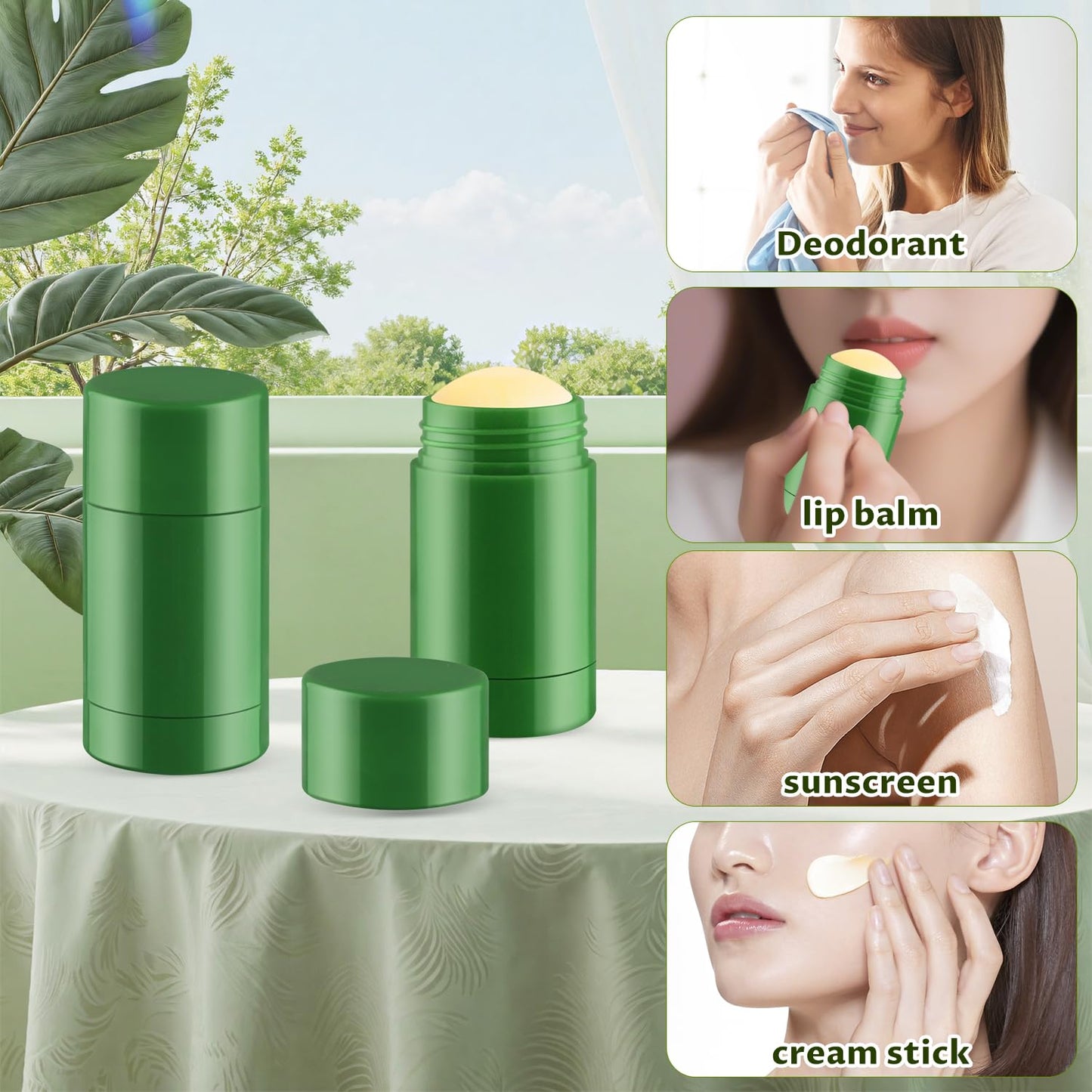 glasstore 24 Pack 40ml/1.3oz Empty Deodorant Containers Twist-Up Refillable Deodorant Tubes Plastic Deodorant Bottles Bottom-fill Lip Balm Tubes For DIY Homemade Deodorant Aromatherapy Balm (green)