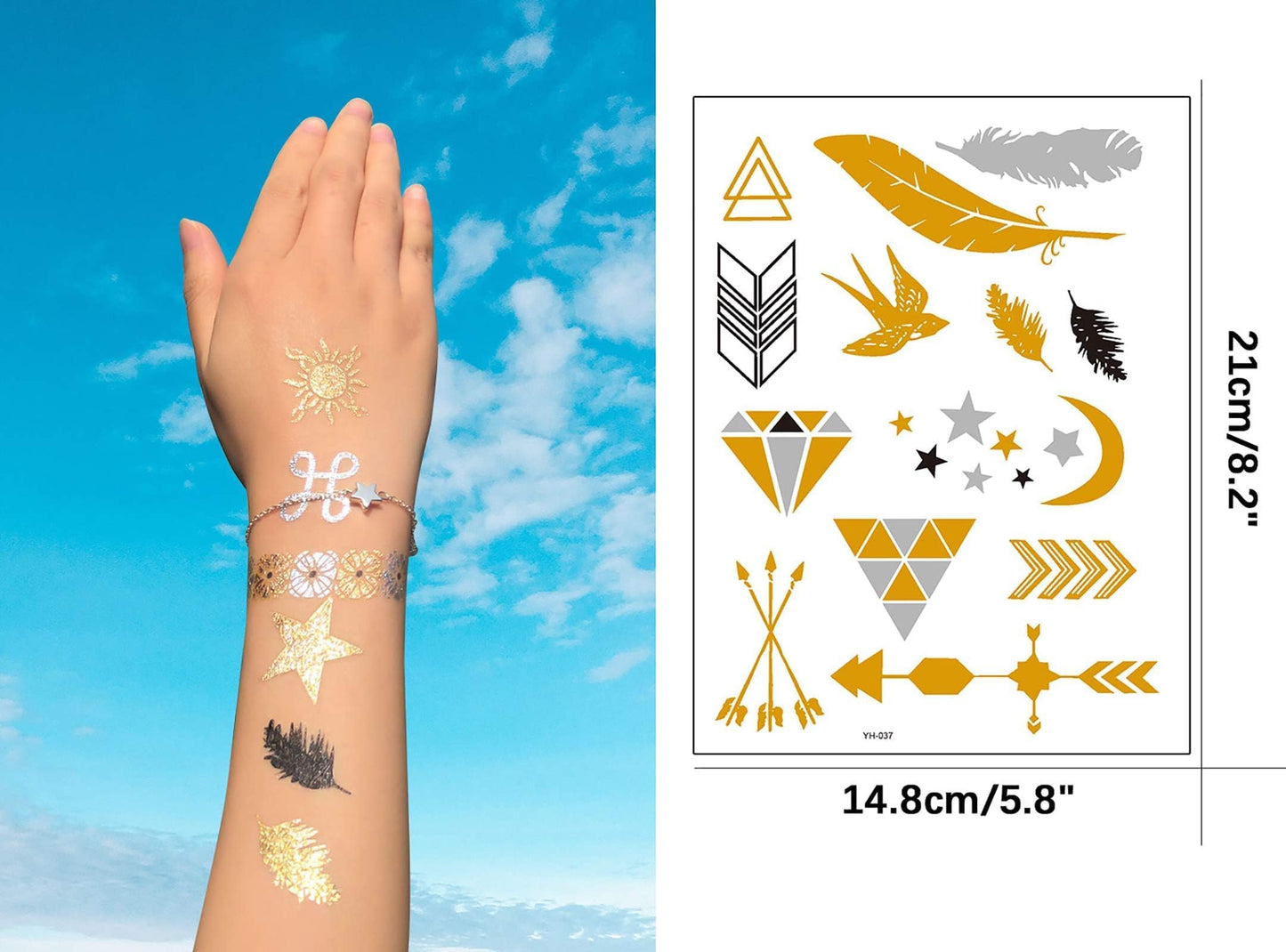 Aresvns Gold tattoo metallic 32 Sheets,Over 340+ Flash temporary tattoos for women teens girls kids,Waterproof flash henna tattoos,Glitter jewelry tattoos Christmas Gift