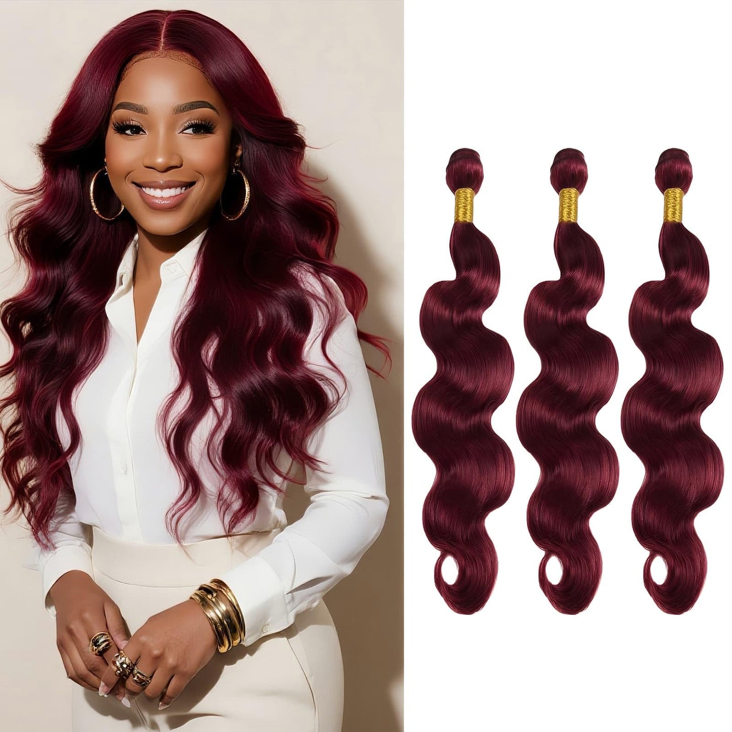 LUMWAV 99J Burgundy Body Wave Human Hair Bundles 10 12 14 Inch 3 Bundles Brazilian Virgin Remy Hair Extensions Weave Soft Bouncy Curly Sew In for Black Women