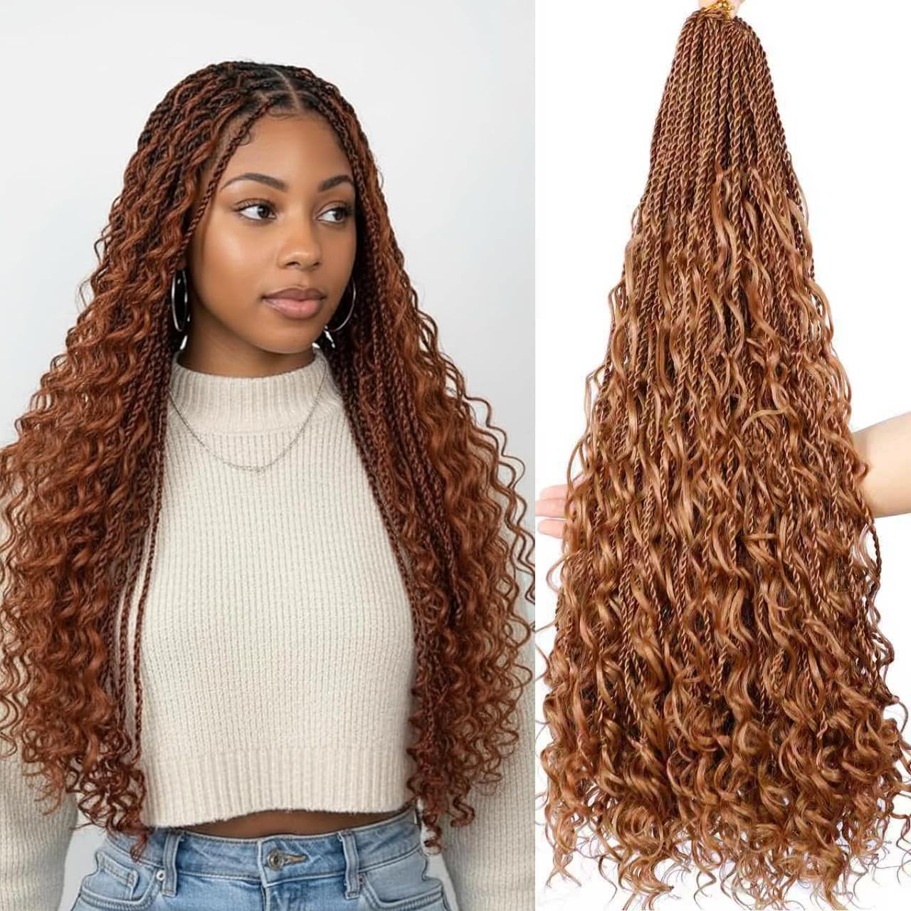 Senegalese Twist Crochet Hair for Black Women 24inch Boho Island Twist Crochet Braids With Curly Ends 20strands/pack Pre looped Goodess Boho Box Braids Hair for Braiding Hair Extensions(27Mix30)