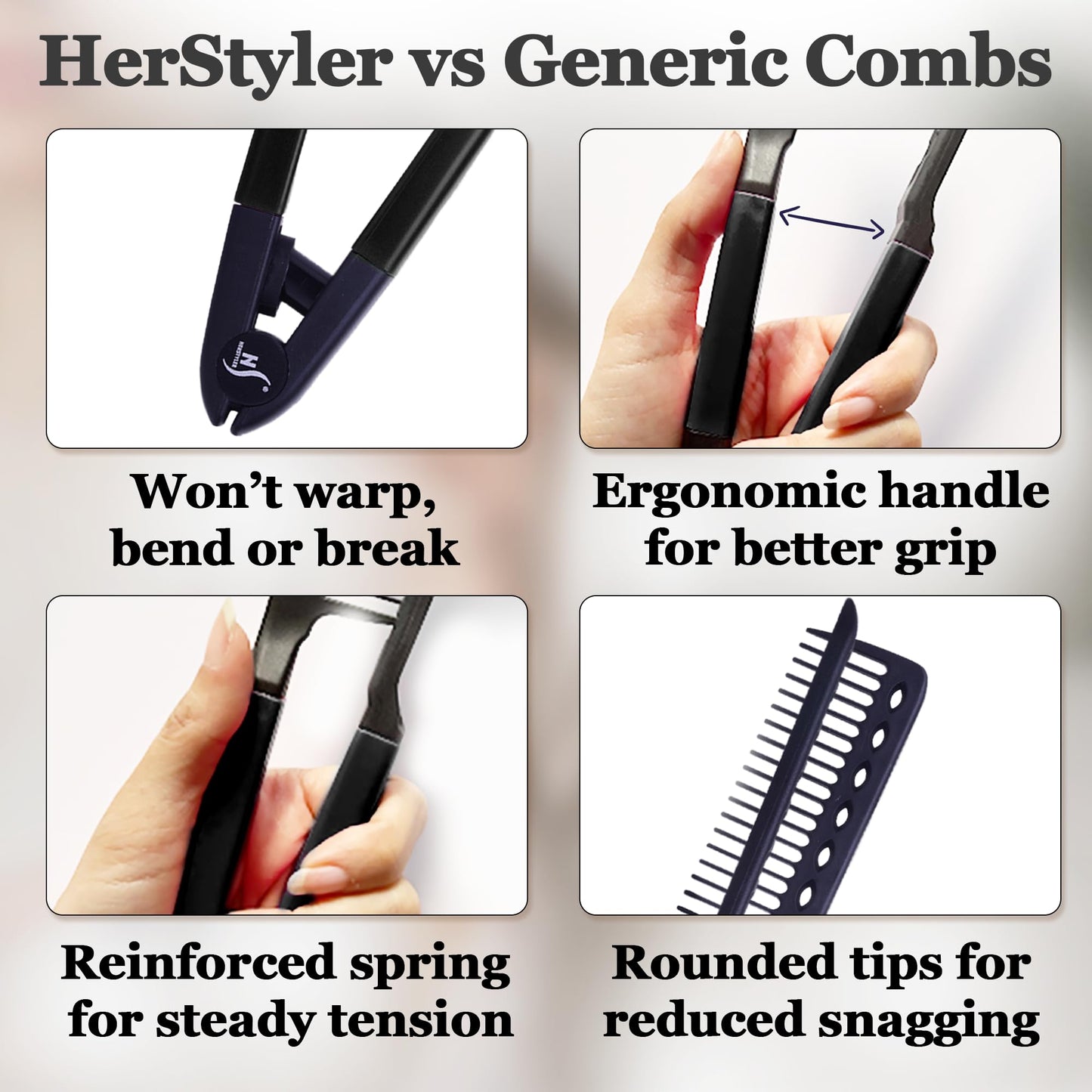 Herstyler Straightening Comb For Hair - Flat Iron Comb - Hair Straightener Comb With Firm Grip - Styling Comb - Chasing Comb - Heat Resistant Comb