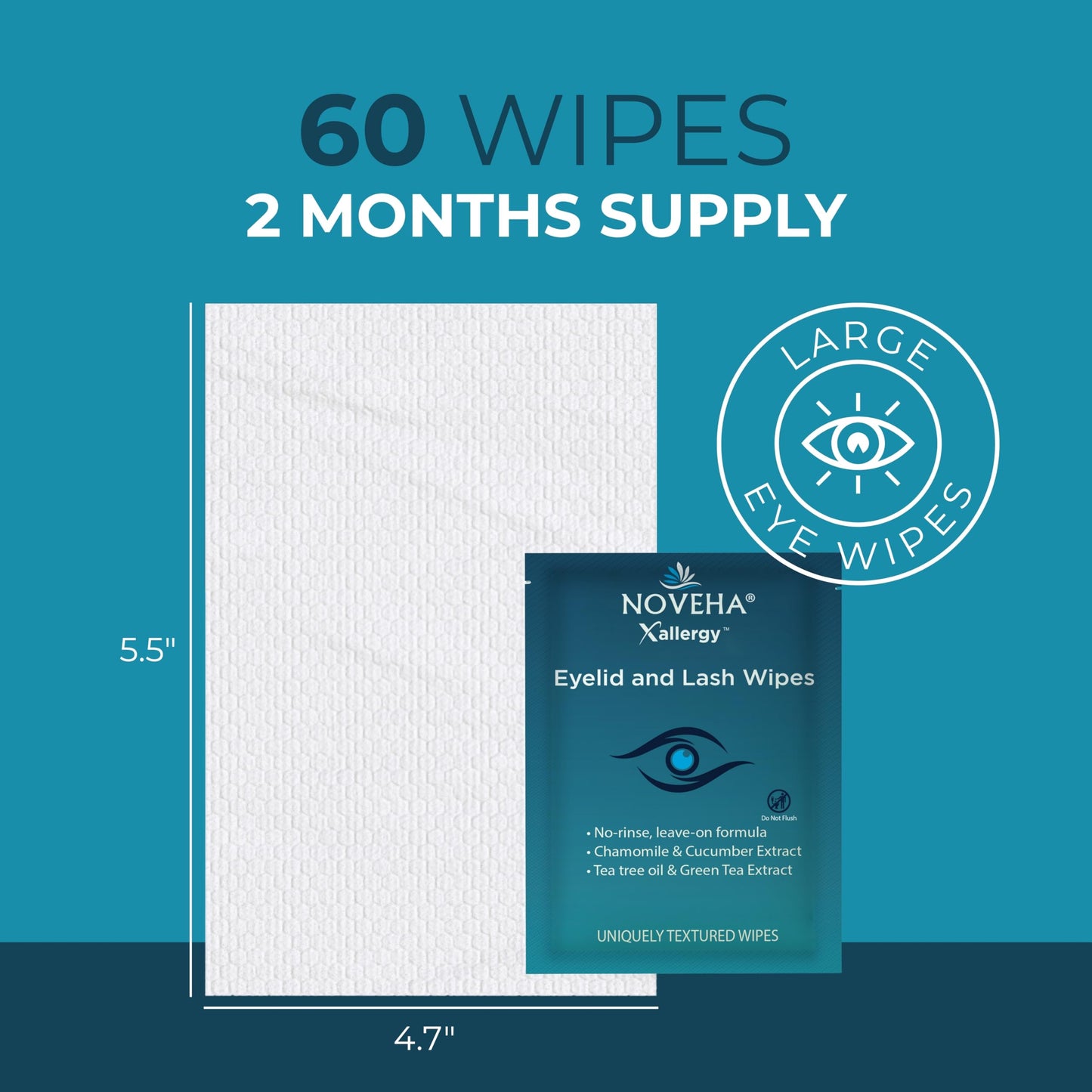 NOVEHA 180Pcs Allergy Relief Eyelid Wipes | Pre-moistened Hypoallergenic Eye Cleansing Pads, Reduce Itchiness, Redness & Discomfort Caused By Allergy, Clean, Soothe & Remove Debris (3 Pack)