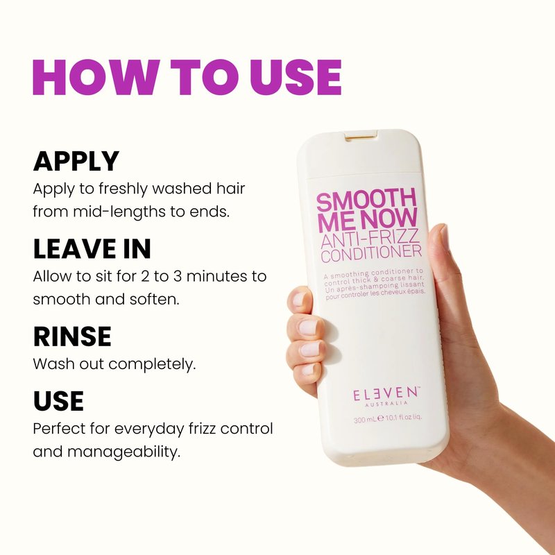 ELEVEN AUSTRALIA Smooth Me Now Anti Frizz Conditioner for Women & Men - Conditioner for Frizzy & Coarse Hair, Smoothing & Hydrating, Avocado Oil & Cucumber Extract for Dry & Damaged Hair - 10.1 fl oz
