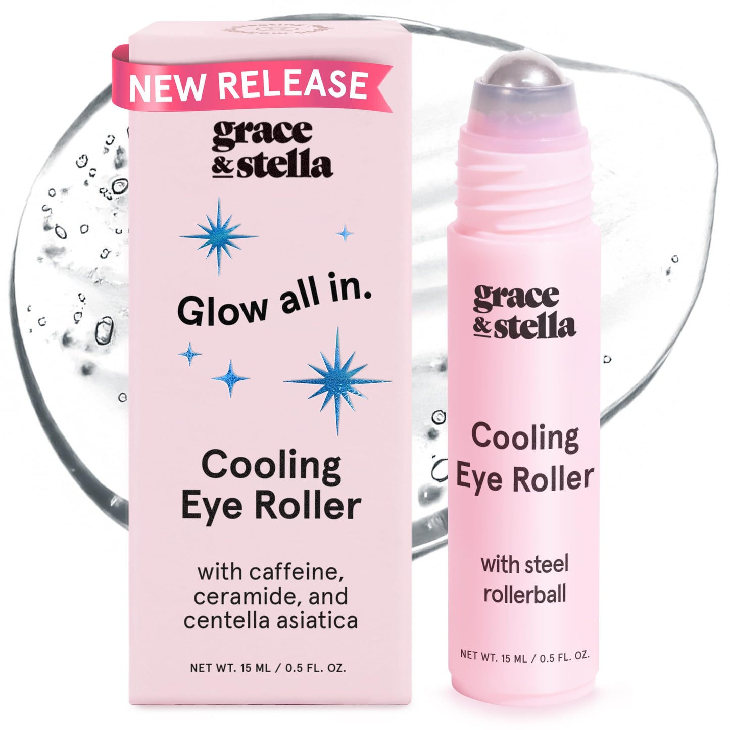 grace & stella Under Eye Brightener with Cooling Metal Rollerball - Ceramide & Caffeine Eye Cream for Puffy Eyes - Travel Size Toiletries - Vegan Skincare