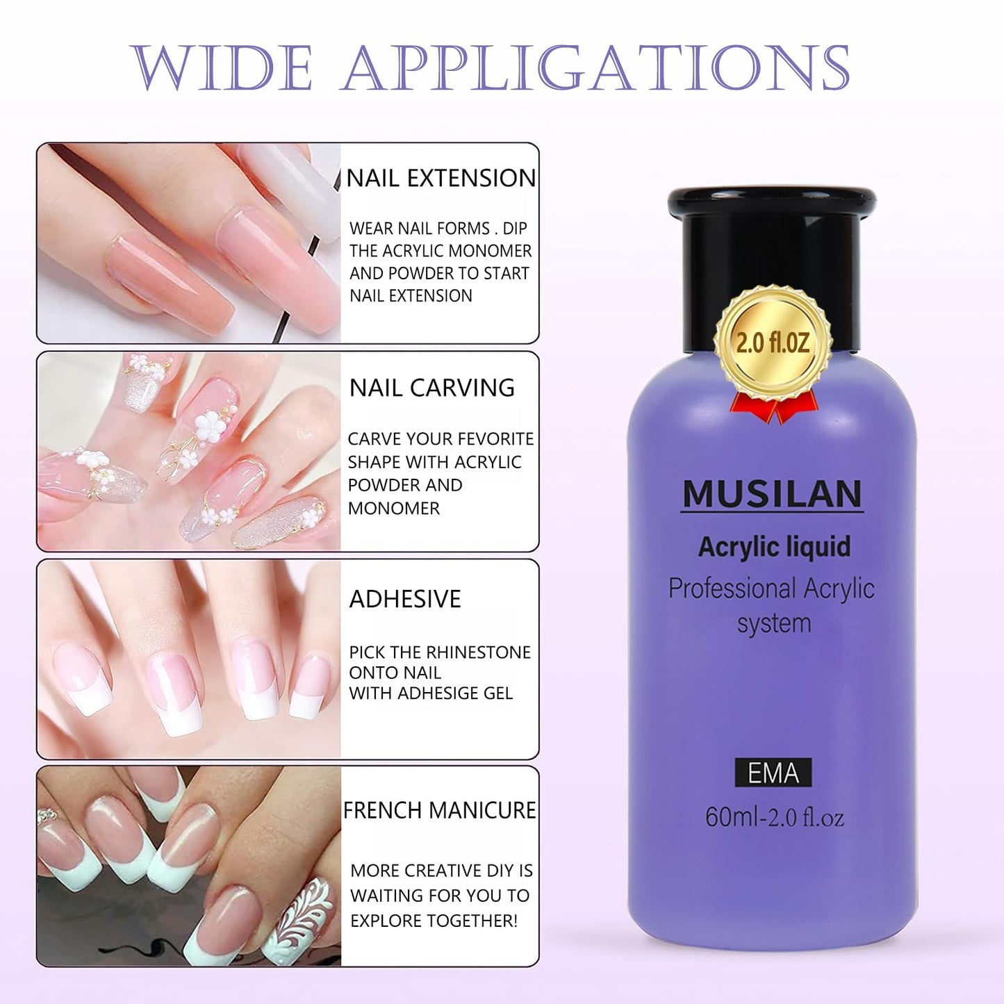 Monomer Acrylic Nail Liquid 6oz for Acrylic Powder - Professional 180ml Monomer Acrylic Nail Liquid Acrylic Powder,Acrylic Nail Extension 3D Nail Art - MMA Free,Quick Dry Time Acrylic Nail Liquid
