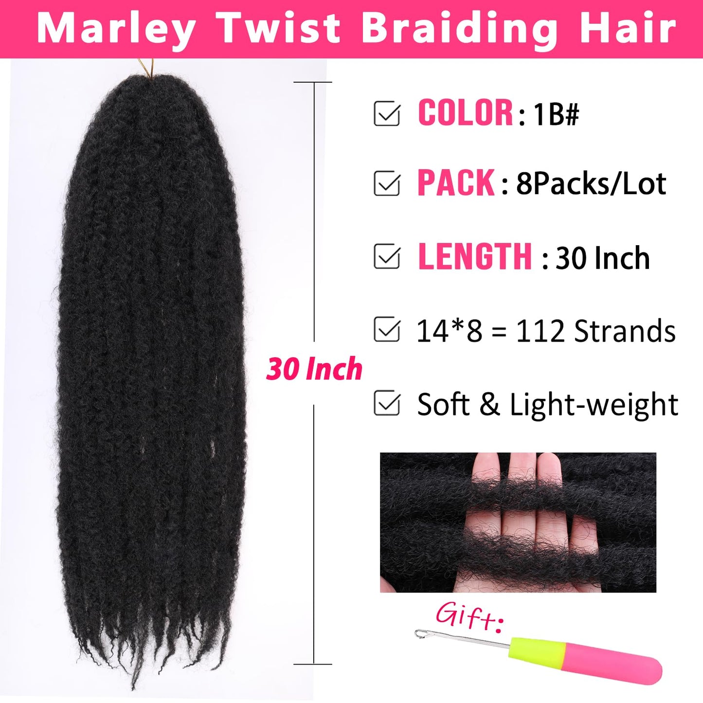 RuiYok 30 Inch Marley Twist Braiding Hair Ombre Brown Marley Hair Crochet Braids 8 Packs Pre-Separated Springy Afro Kinky Twist Hair for Black Women Long Braiding Hair for Crochet Locs Braids T30#