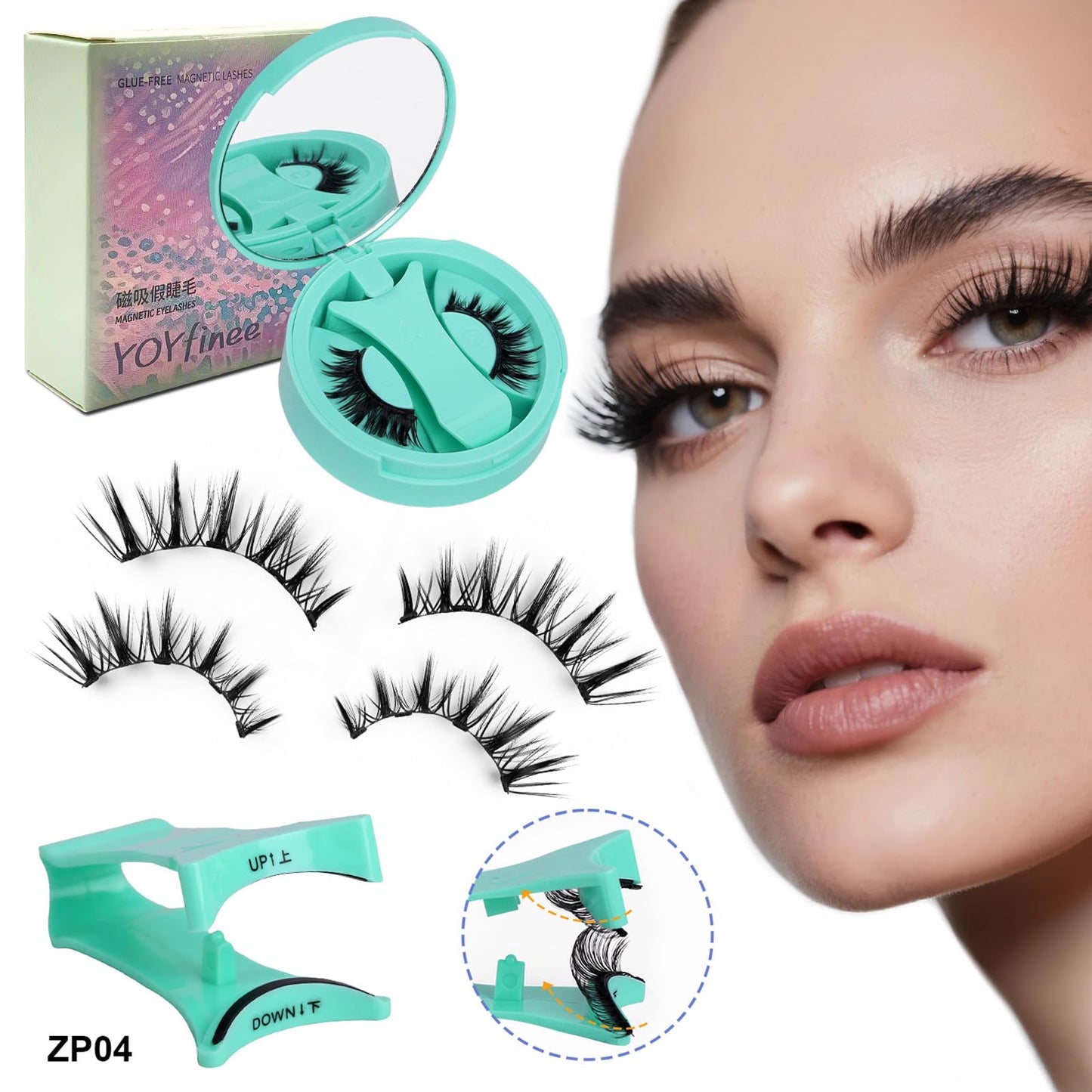 YOYfinee Magnetic Eyelashes with Applicator, Reusable Comfortable Magnetic Eyelashes, No Glue No Eyeliner Needed, Soft Magnets False Eyelashes, Easy to Wear(Z4)
