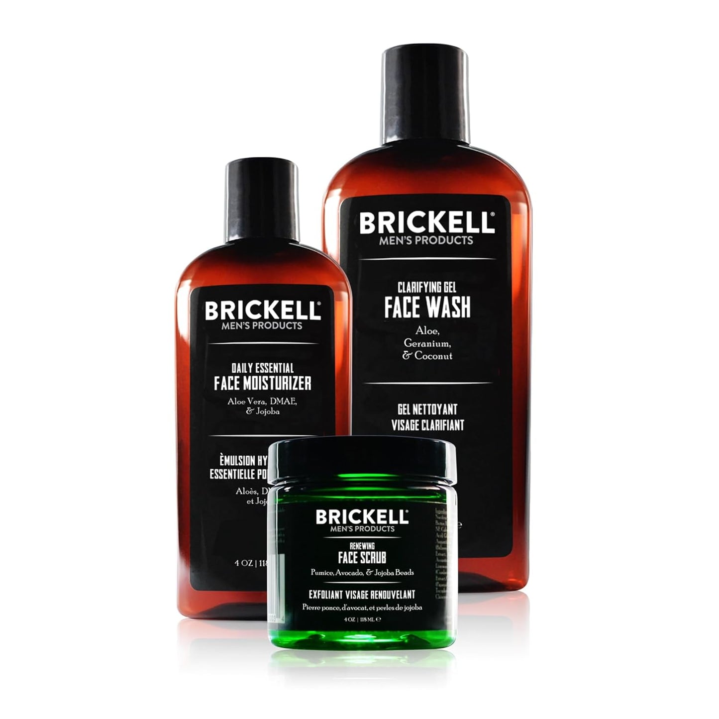 Brickell Men's Daily Face Care Routine - Gel Cleanser, Scrub & Moisturizer with Hyaluronic Acid | Unscented Skin Care Gift Set