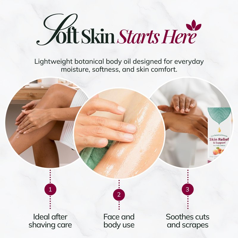 Miracell Skin Relief & Support Oil | Natural Moisturizer for Dry, Sensitive, or Irritated Skin | Soothes Cuts, Scrapes, Bug Bites, Sunburn, Chafing, Rough Hands, Cracked Cuticles & Windburn | 2 oz