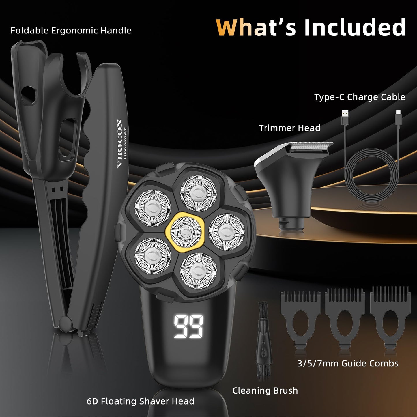 Back Shaver for Men: Long Foldable Handle Electric Back Razor with 6D No-Scratch Shaving - Waterproof Grooming Kit for Body/Beard/Head/Face Hair Removal, Gifts for Husband Dad (Black)