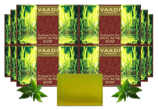 Vaadi Herbals Tea Tree Oil Bath Bar Soap with Clove Oil - Handmade Herbal Soap with 100% Pure Essential Oils - ALL Natural - Each 2.65 Ounces - Pack of 12 (32 Ounces)