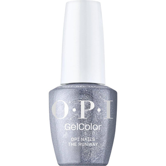 OPI GelColor OPI Nails the Runway | Opaque Muted Silver Shimmer LED Cure Gel Nail Polish | Salon-Quality Shine, Long-Lasting Wear | Vegan & HEMA Free | 0.5 Fl Oz