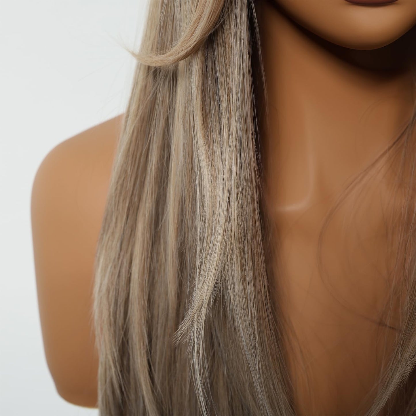 testar Long Straight Gray Wigs for White Women Ombre Sliver Gray Silky Hair Synthetic Middle Part Wigs for Daily Use Lace Closure Natural Hairline 26 IN