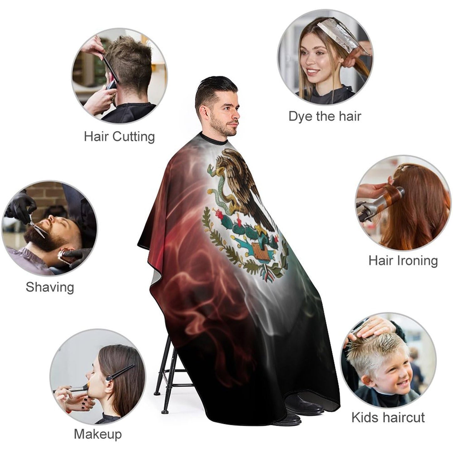 KUYT Mexican Flag Professional Barber Cape - Polyester Hair Cutting Salon Cape - Water Stain Resistant - Anti-Static - 56.766.9 Inch (1 Pack)