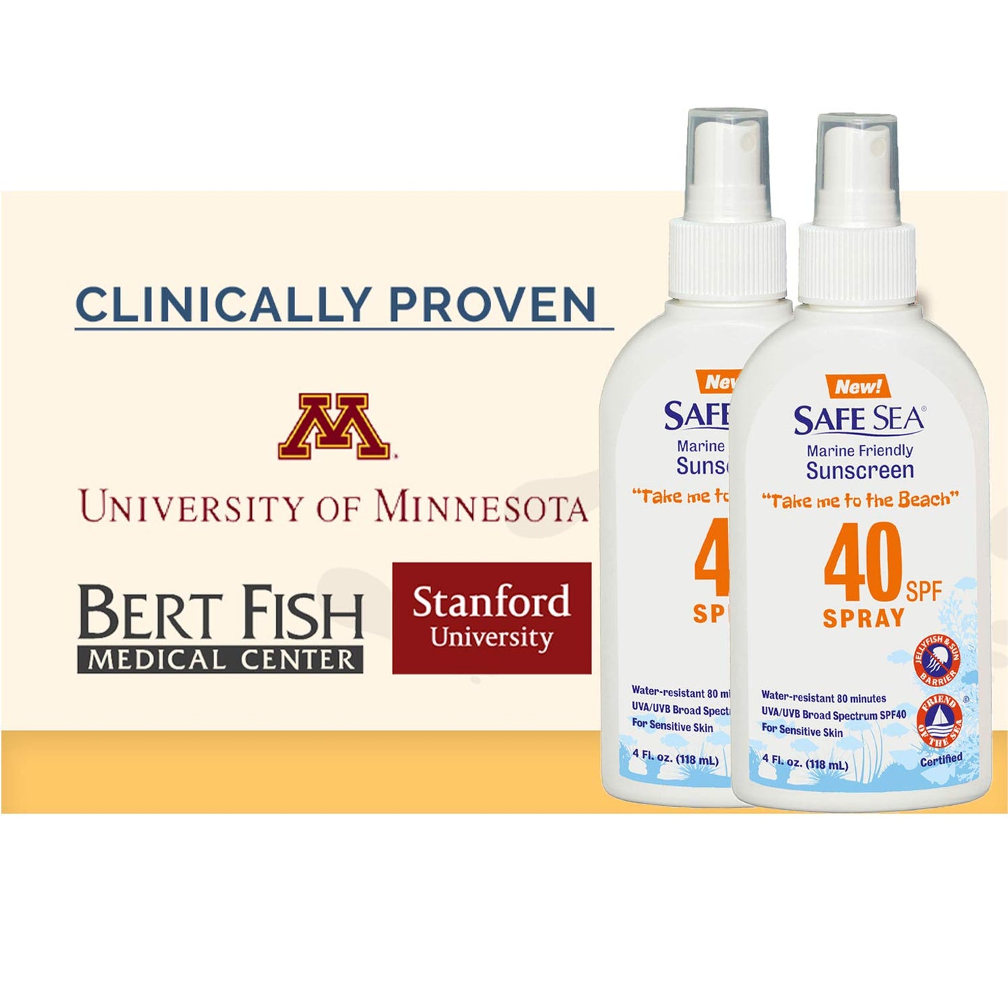 Safe Sea Jellyfish Sting-Blocking Sunscreen, SPF 40+ Spray 4 Fl oz, Waterproof, Biodegradable – Body and Face Sunscreen, Anti-Jellyfish and Sea-Lice sting protection. 2 Pack.