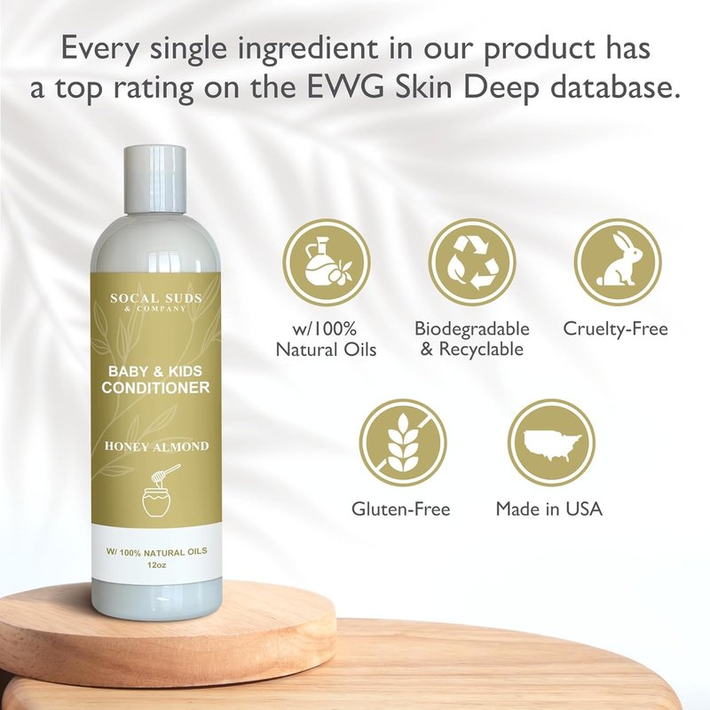 Organic Baby & Kids Conditioner - Gentle Vitamin-Rich Formula for Sensitive Scalps | 12oz (Honey Almond, Pack of 2)