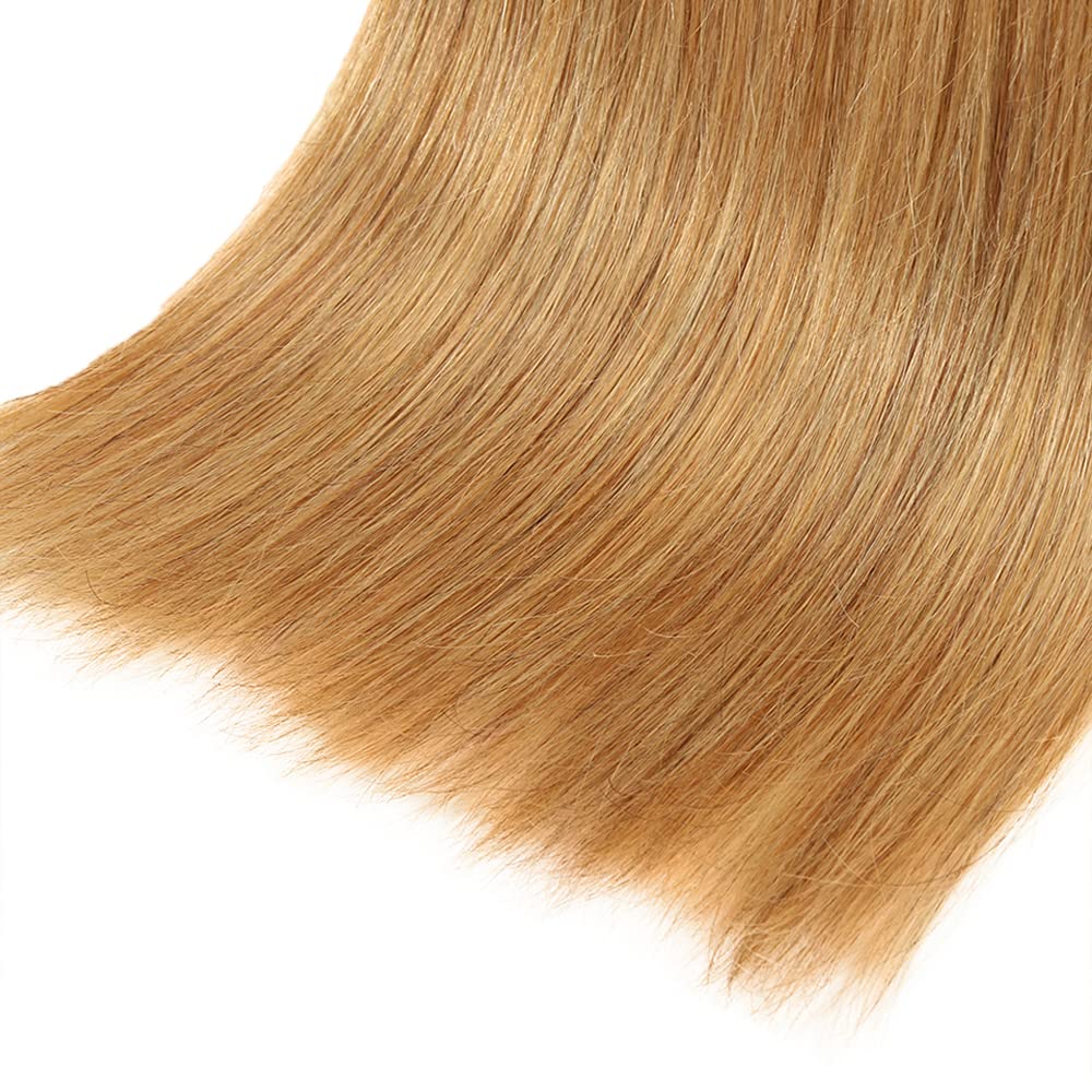 Blonde Hair Extensions - 27 Honey Blonde Straight Bundles | Unprocessed Virgin Hair, 14-18 Inch, 50g Each
