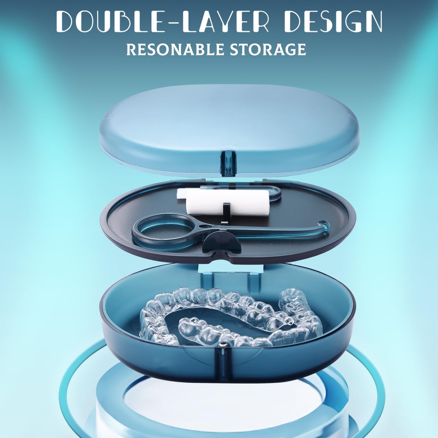 LONGMON Ultrasonic Retainer Cleaner and Retainer Storage Case Bundled Set Contains Ultrasonic Retainer Cleaner Machine and Double Layer Retainer Case