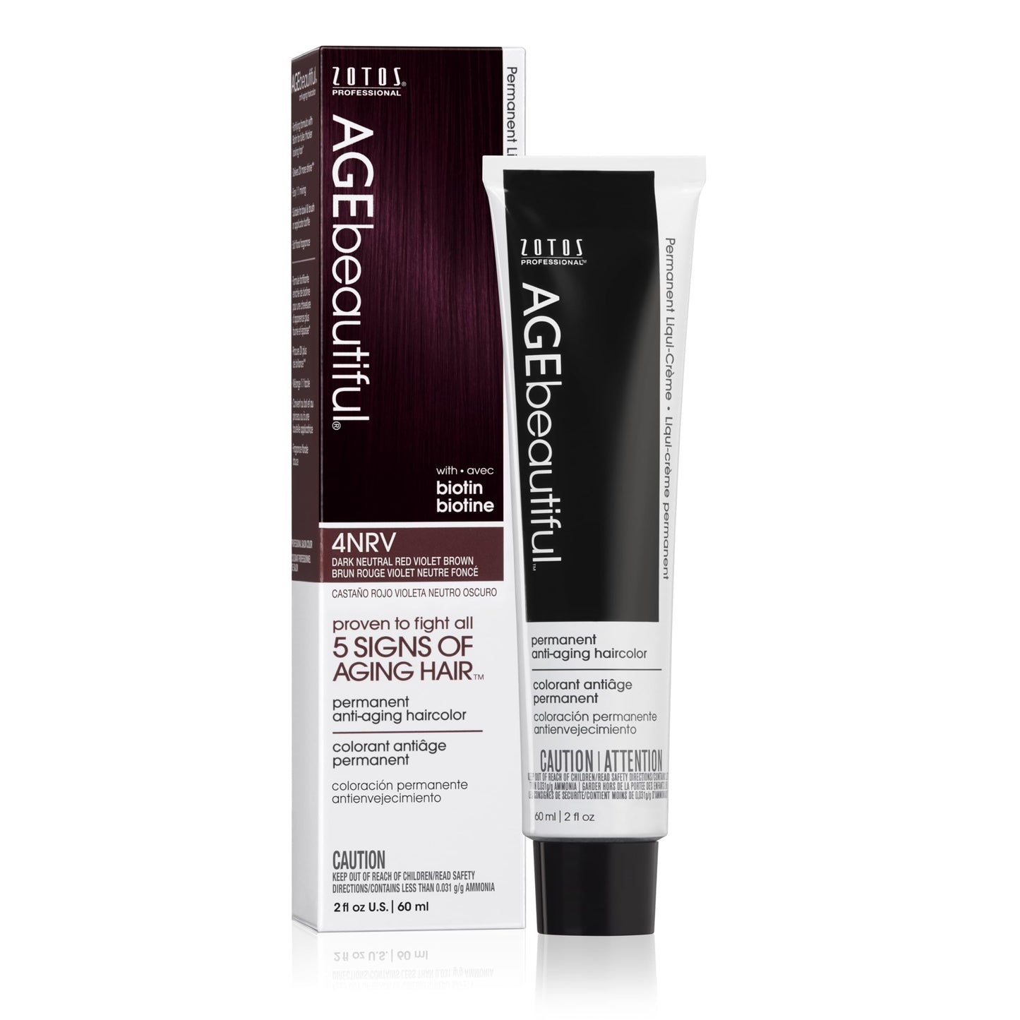 AGE beautiful Permanent Hair Dye 4NRV Dark Neutral Red Violet Brown - Burgundy/Red Violet Brown Hair Color Cream with 100% Gray Coverage, Anti-Aging Biotin Formula for Thicker, Fuller Hair