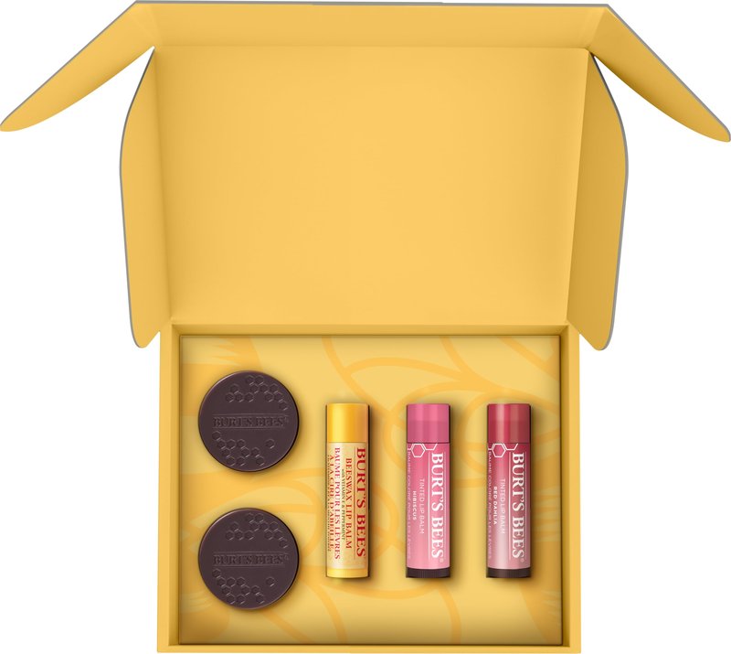 Burt's Bees Lip Care & Color Gifts Kit - Original Beeswax Moisturizing Lip Balm, Hibiscus & Red Dahlia Tinted Stain + Balm Duos, Conditioning Scrub & Overnight Sleeping Mask Exfoliator