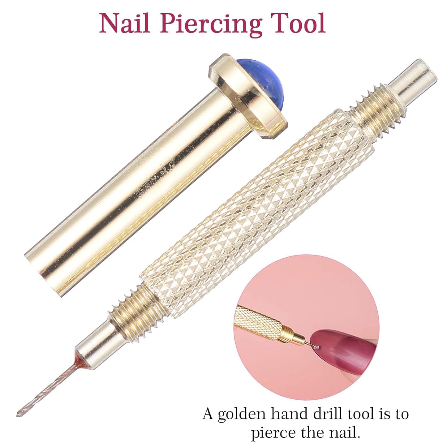 Nail Piercing Tool Kit - 24Pcs Dangle Nail Charms Set | Portable Hand Drill for Acrylic Art & DIY Designs