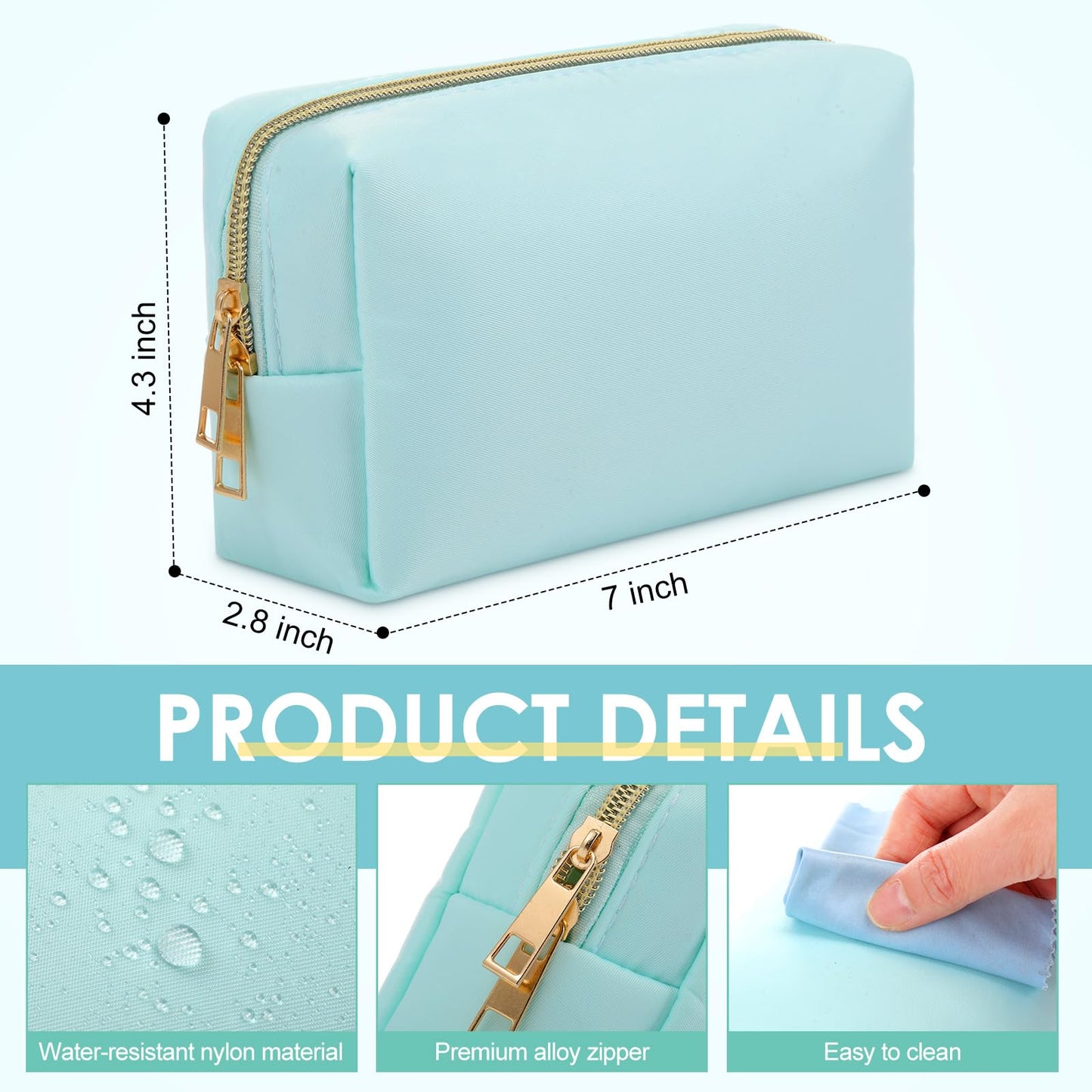 Kigeli 12 Pcs Nylon Makeup Bag Bulk Cosmetic Pouches Preppy Cosmetic Bag for Women Waterproof Travel Zipper Organizer Little Outdoor Accessory Makeup (Nylon, Foam,Macaron)