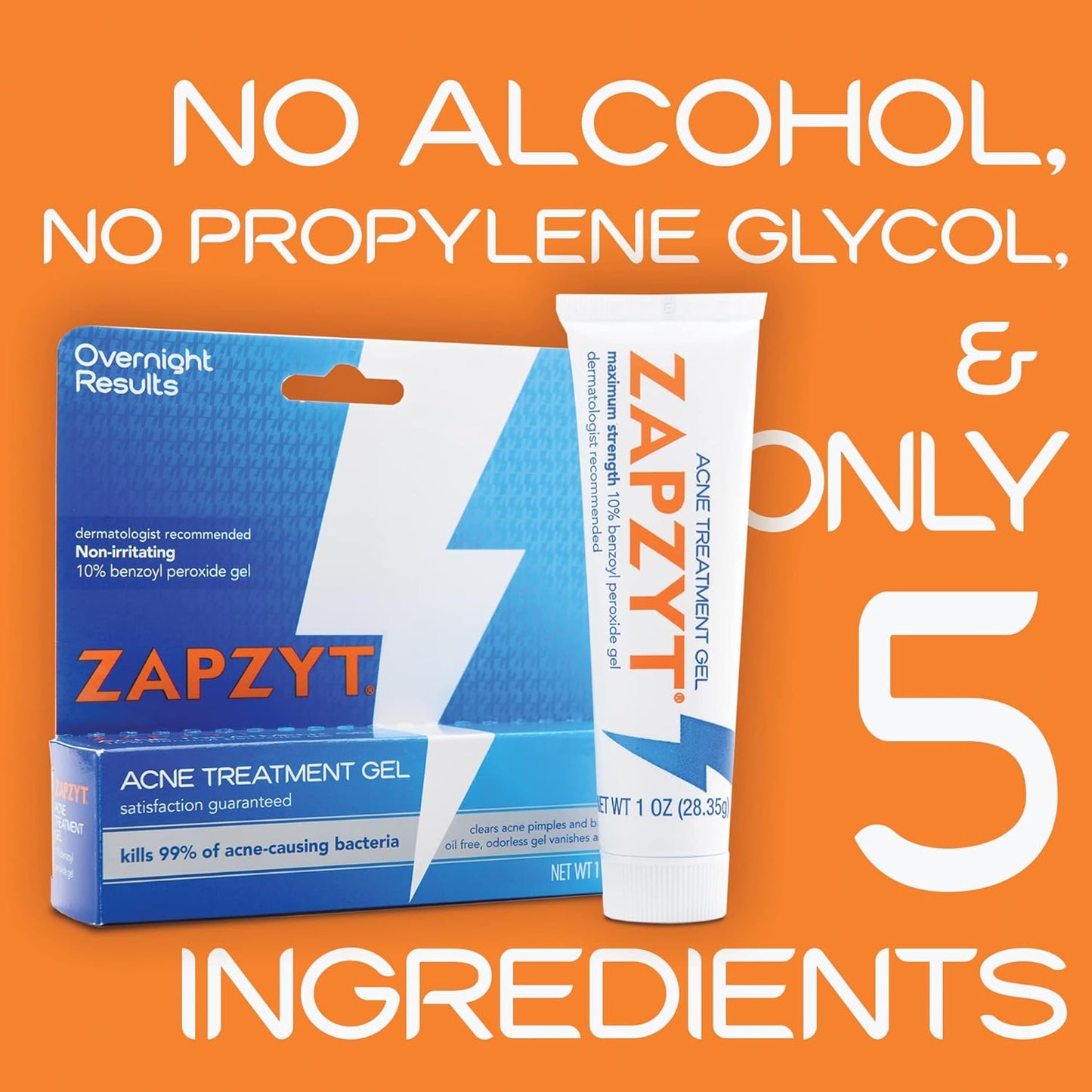 Zapzyt Acne Treatment Gel - Maximum Strength Formula for Clear Skin | 1.0 oz (Pack of 6)