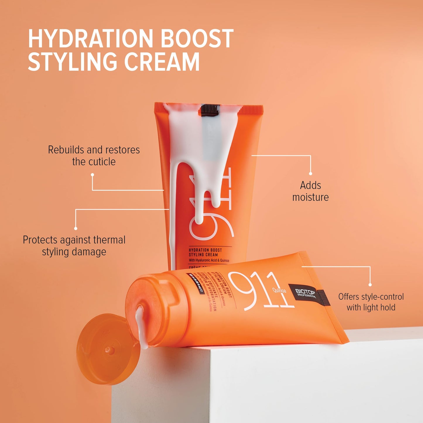 Biotop Professional 911 Quinoa Hydrating Styling Cream - Made with Quinoa and Hyaluronic Acid - Moisturizing and Smoothing for Frizz Control and Hair Styling - (6.08 oz/180 ml)